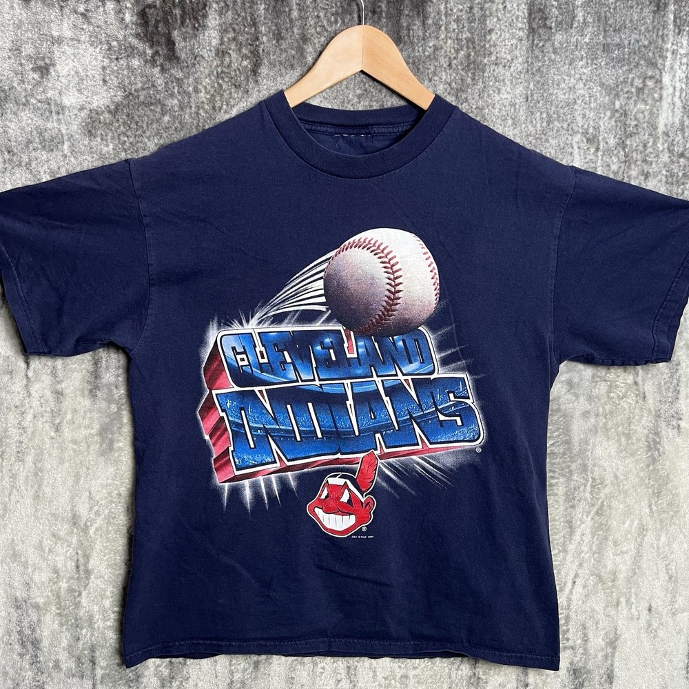Vintage 90s Cleveland Guardians MLB Baseball 3D Logo Graphic T Shirt Men's M